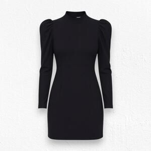 Zara Black Puff Shoulder Long Sleeve Mini Dress NWT Size XS Mock Neck Cocktail